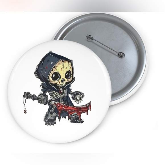 NEW Original Art - Skully Reap - Grim Reaper Button Pin - Picture 1 of 2